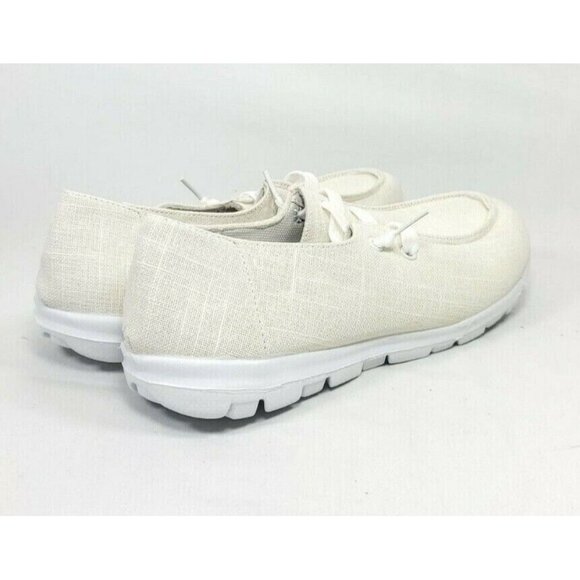 Women's Slip On Loafers Sz 9/40 Cream Fabric Upper Lightweight - Picture 7 of 8